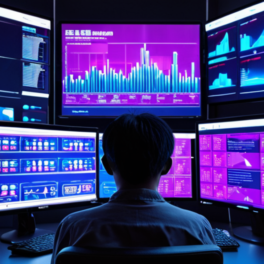 A Chinese consumer sits at a desk, looking visibly frustrated, surrounded by multiple glowing digital screens. Each screen displays the same product but with drastically different prices, subtly illustrating "Big Data Price Discrimination." A complex, translucent web of data lines forms an "information cocoon" around the consumer, hinting at algorithmic manipulation and hidden traps in the digital economy. The background is a blurred, futuristic cityscape with neon lights, emphasizing the pervasive nature of these digital challenges. The overall aesthetic is dark and reflective, with deep blues, purples, and touches of neon, conveying a sense of being overwhelmed by technology. High detail, cinematic lighting.