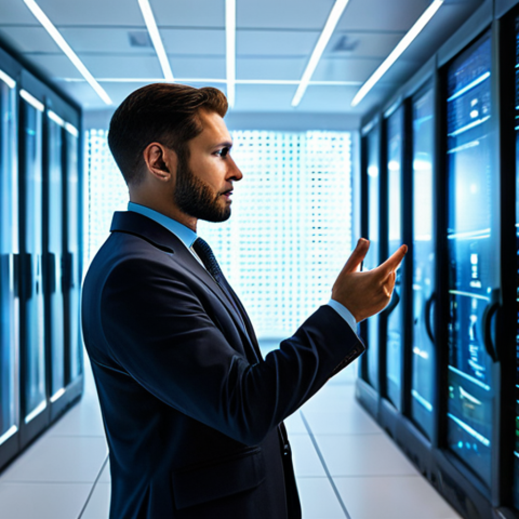 A professional data scientist, male, in a modest business suit, standing in a sleek, futuristic data center. The background features glowing servers and holographic projections of complex data visualizations and AI recommendation algorithms. He is looking at a transparent screen, interacting with digital interfaces displaying user behavior insights and personalized customer journey maps. The scene is well-lit, emphasizing innovation and precision. safe for work, appropriate content, fully clothed, professional, perfect anatomy, correct proportions, natural pose, well-formed hands, proper finger count, natural body proportions, professional photography, high quality.