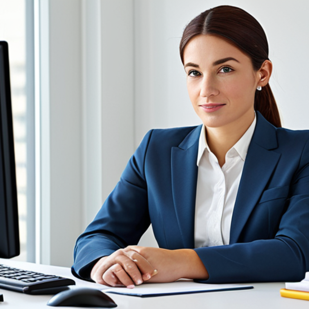 소비자중심 경영 사례와 성공적인 시장 전략 연구와 분석 - Modern Businesswoman**
"A professional businesswoman in a modest business suit, sitting at a clean ...
