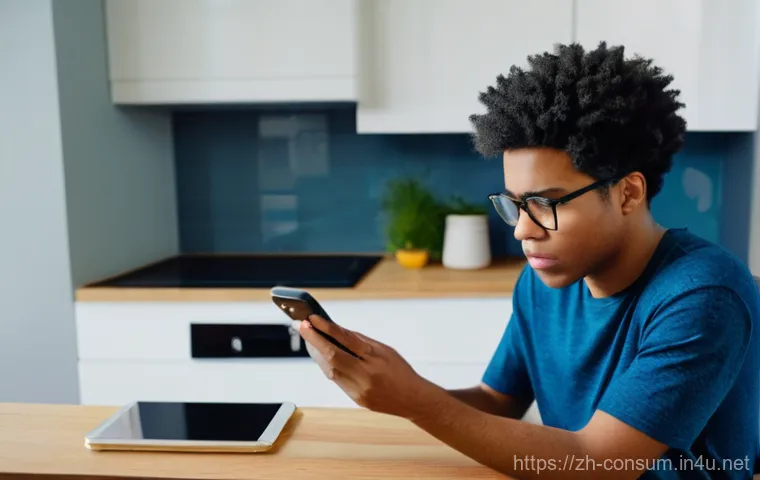소비자 피해 예방을 위한 실무 가이드 - **Prompt:** A young adult, looking frustrated and slightly angry, sits at a modern kitchen counter, ...