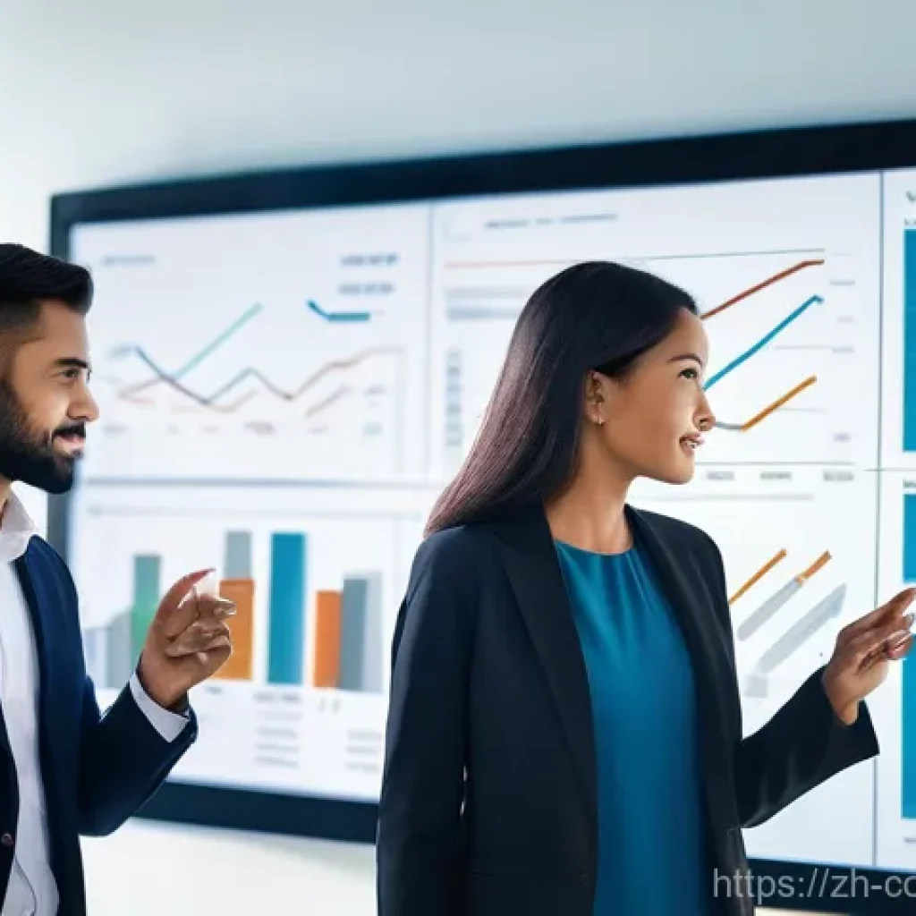 소비자 행동 분석 툴 활용법 - **Prompt:** A diverse group of four professionals, aged late 20s to early 40s, dressed in smart busi...