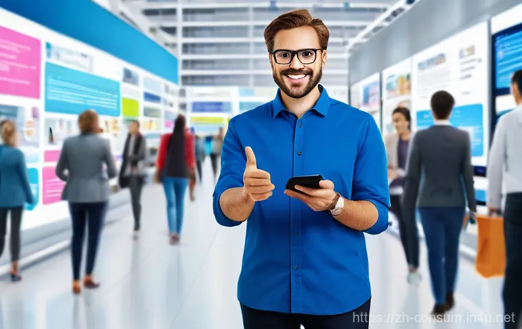 소비자전문기술사 자격증의 가치 - **Prompt:** A bustling, modern digital marketplace scene, teeming with diverse individuals of variou...