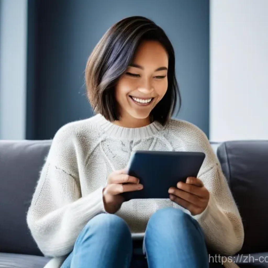 소비자 행동 분석과 마케팅의 관계 - **Prompt:** A young, diverse woman in her late 20s, with a stylish bob haircut, is comfortably seate...