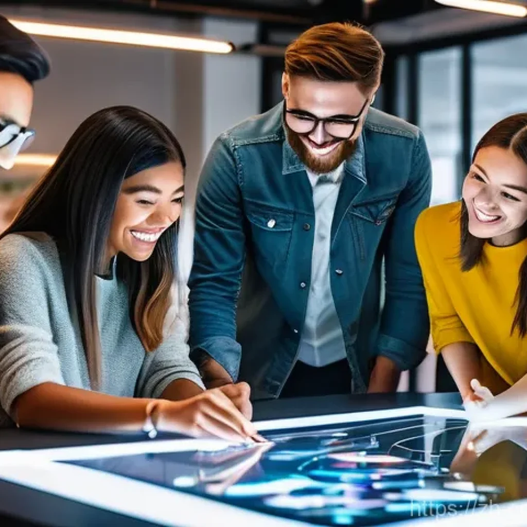 소비자중심 경영 사례와 성공 요인 분석 - **Prompt:** A diverse group of young, tech-savvy adults, dressed in stylish casual wear, gathered ar...