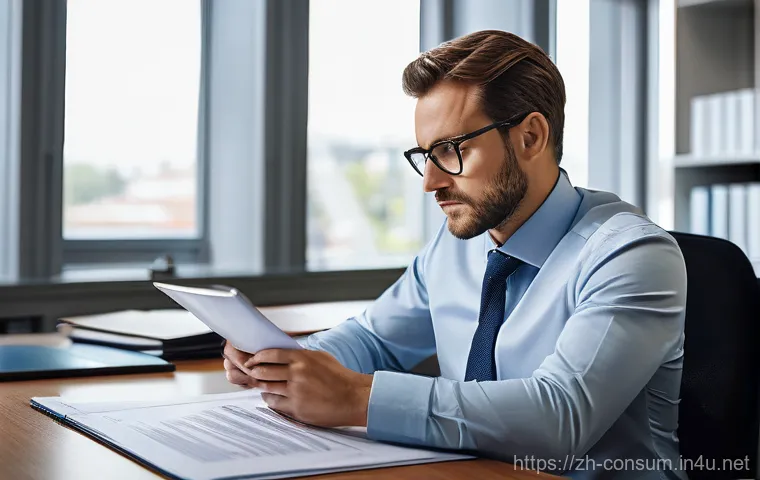 소비자전문기술사 시험 대비 사례 연구 - A focused consumer technical specialist meticulously analyzing a complex case.**
A highly detailed, ...