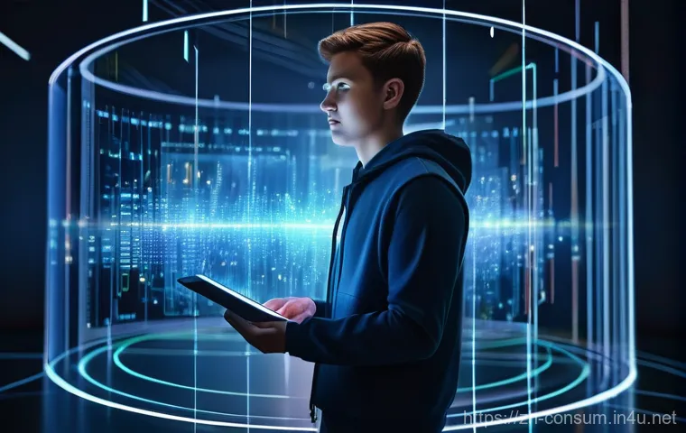 소비자 보호와 관련된 혁신적 연구 동향과 사례 분석 - **Prompt 1: Digital Data Security**
    A futuristic, clean illustration depicting a young adult, ge...