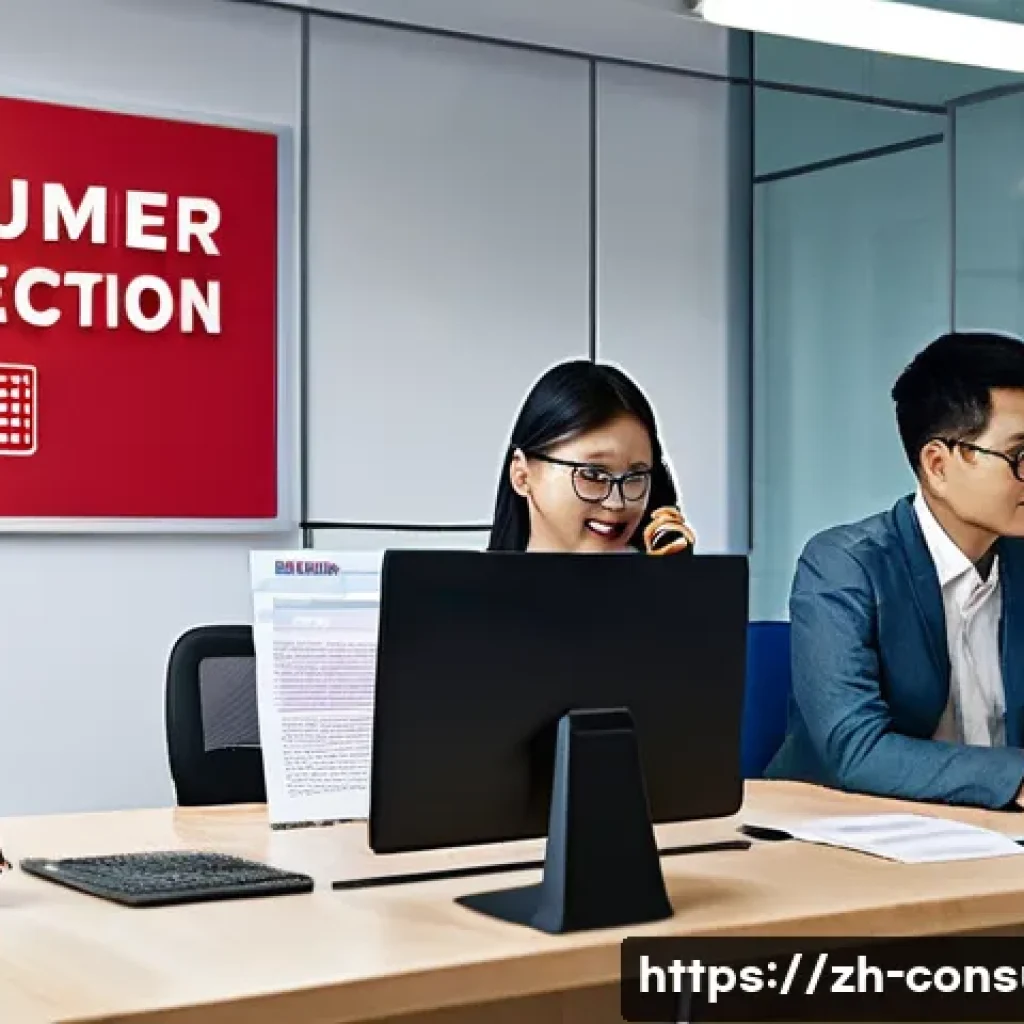 소비자 보호와 관련된 주요 연구 논문과 사례 연구와 분석 - **Prompt:** A brightly lit, modern consumer advocacy office. A diverse group of people (various ethn...