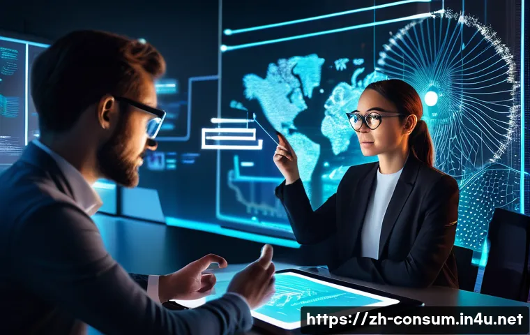 소비자 행동 데이터 활용과 서비스 디자인 혁신 - **Prompt 1: Data-Driven Empathy in Action**
    "A sleek, futuristic workspace illuminated by the so...