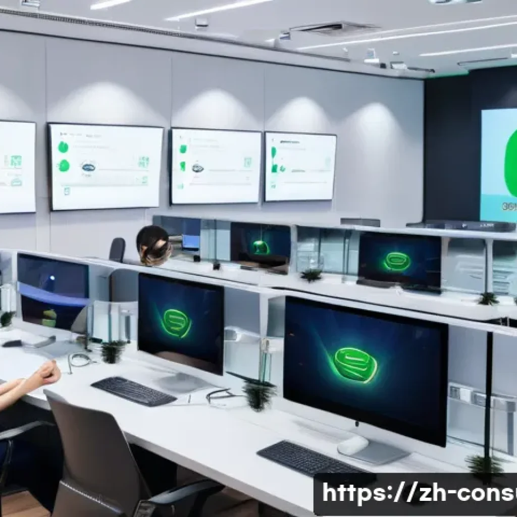 소비자 불만 사례별 대응법 - A modern digital customer service center scene in a Chinese e-commerce company, featuring diverse co...