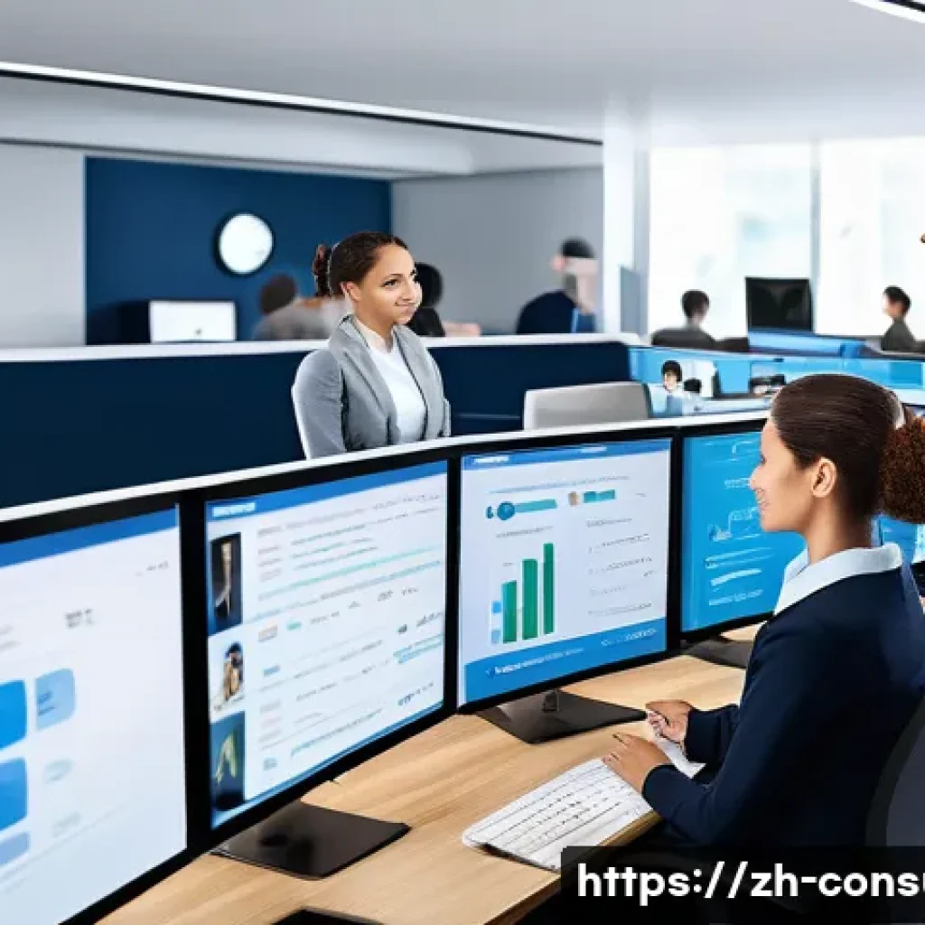 소비자 불만 처리 매뉴얼 작성 프로세스 - A modern customer service center scene showing a diverse team of professionals actively managing con...
