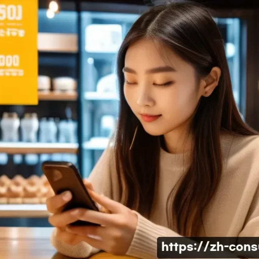 소비자 행동 연구와 응용 사례 - A modern e-commerce shopping scene featuring a young Chinese woman browsing on her smartphone in a s...