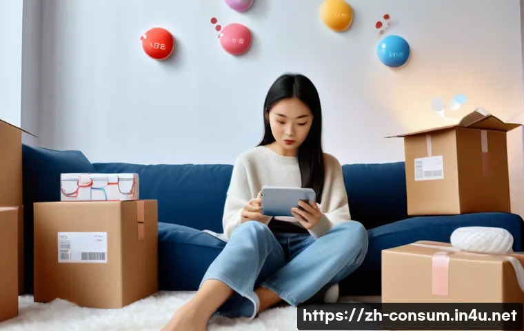 소비자 보호법 사례별 해석 - A modern urban scene depicting a young Chinese woman shopping online via smartphone in a cozy apartm...