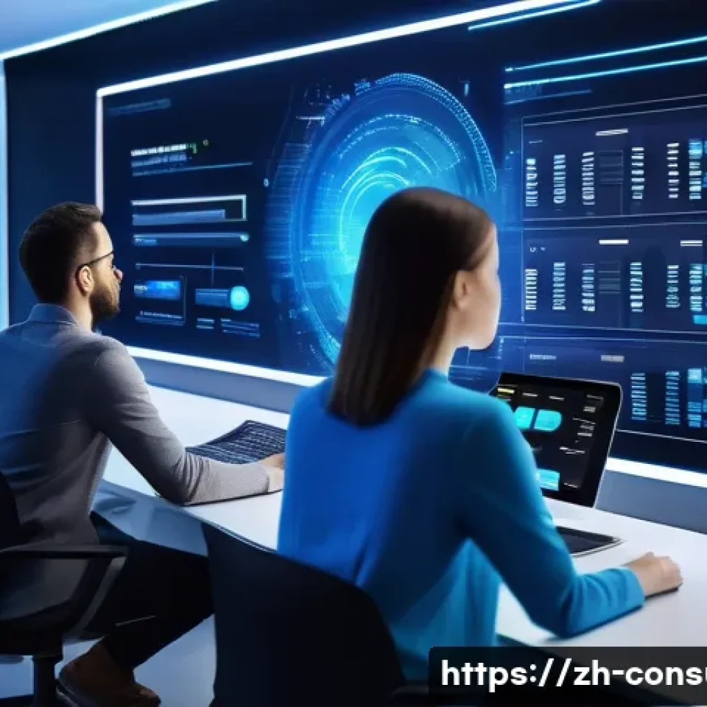 소비자 행동 데이터를 활용한 글로벌 성공 사례 연구와 분석 - A futuristic data analytics control room with large transparent digital screens displaying multi-dim...