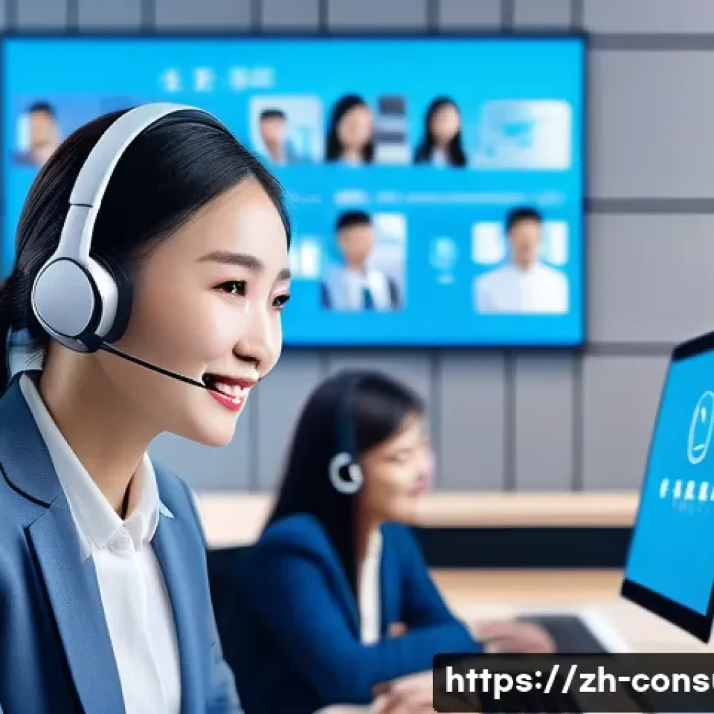 소비자 불만 처리와 고객 만족도 향상 - A modern Chinese e-commerce customer service scene showing a young female customer service represent...