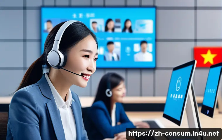 소비자 불만 처리와 고객 만족도 향상 - A modern Chinese e-commerce customer service scene showing a young female customer service represent...