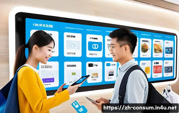 소비자 행동 연구와 비즈니스 모델 - A modern Chinese urban shopping scene featuring diverse consumers engaging with digital devices and ...