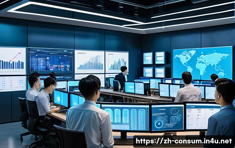 소비자 보호 관련 주요 연구 논문 리뷰 - A modern government regulatory office scene showcasing advanced technology use: large digital screen...