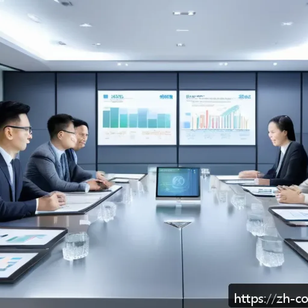 소비자 보호와 윤리적 경영의 관계 - A modern corporate office scene showcasing diverse employees collaborating around a large table, wit...