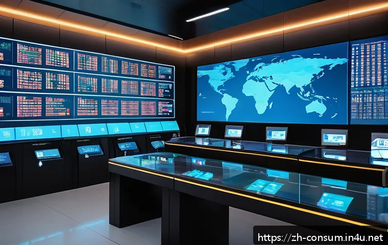 소비자 보호 관련 정책 사례 연구 - A futuristic digital marketplace scene illustrating intelligent regulatory systems in action: a slee...