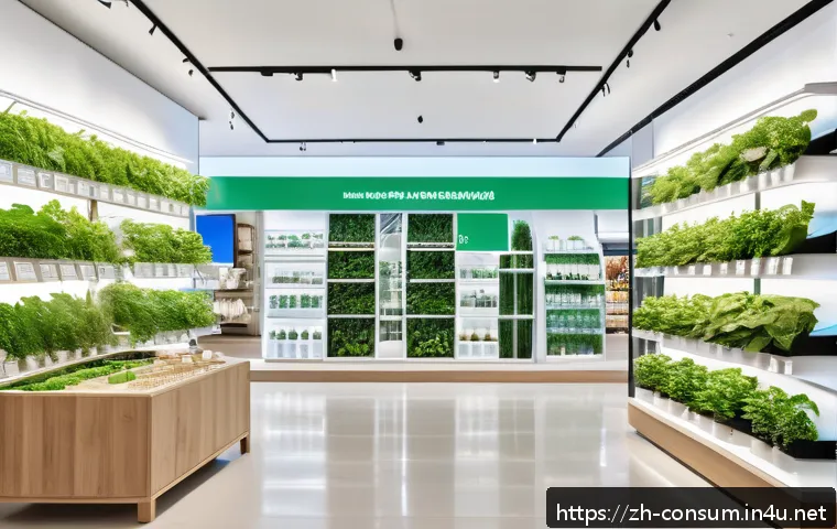 소비자 행동 데이터를 활용한 지속 가능성 혁신 전략 - A modern eco-friendly retail environment showcasing a digital e-commerce platform interface emphasiz...