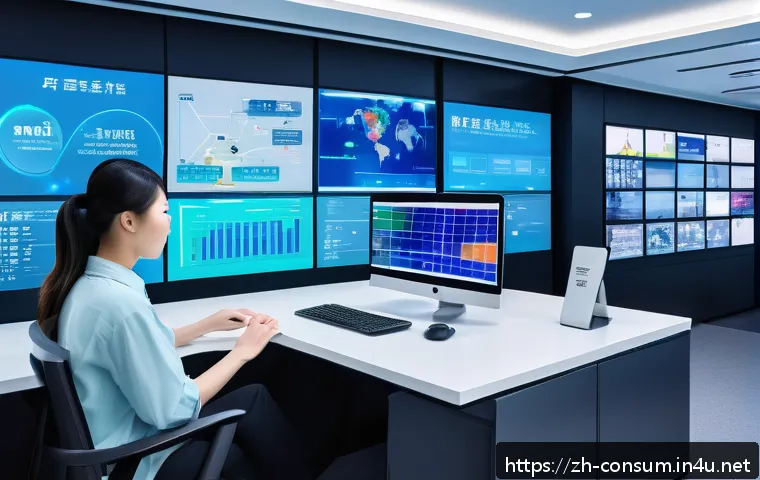 소비자 행동 데이터를 활용한 디지털 혁신 사례 연구 - A futuristic digital marketing command center with large transparent screens displaying multidimensi...