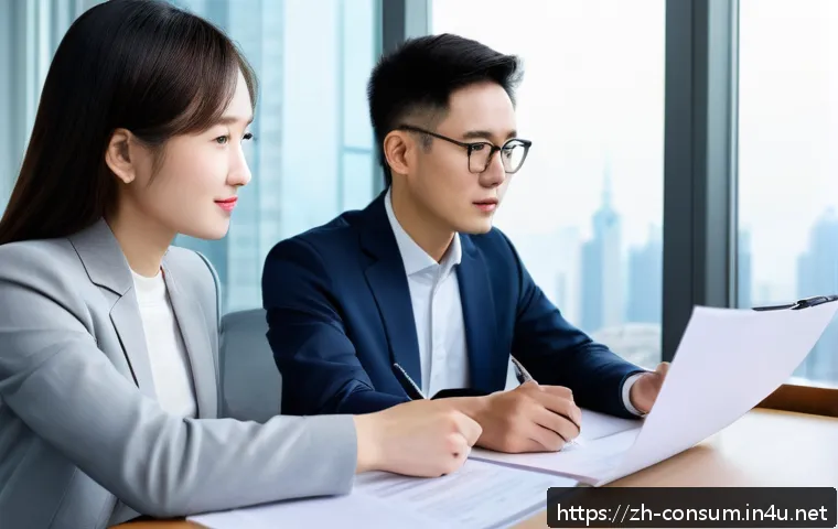 소비자 보호와 관련된 법적 대응 사례 연구와 분석 - A modern office setting with a professional Chinese consumer rights advisor explaining legal contrac...