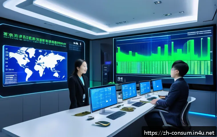 소비자 행동 데이터를 활용한 미래 전망 - A futuristic marketing control room filled with large transparent screens displaying dynamic consume...
