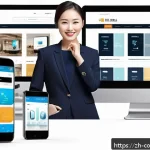 소비자 행동 데이터를 활용한 혁신 모델 - A futuristic e-commerce scene showcasing a diverse group of customers interacting with a highly pers...