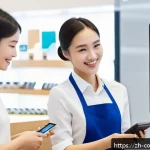 소비자중심 경영으로의 전환 사례 - A modern retail environment showcasing seamless customer experience innovation: a diverse group of p...
