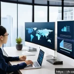 소비자 행동 데이터를 활용한 신제품 개발과 성공 사례 - A modern office scene showing a diverse team of professionals analyzing user behavior data on multip...