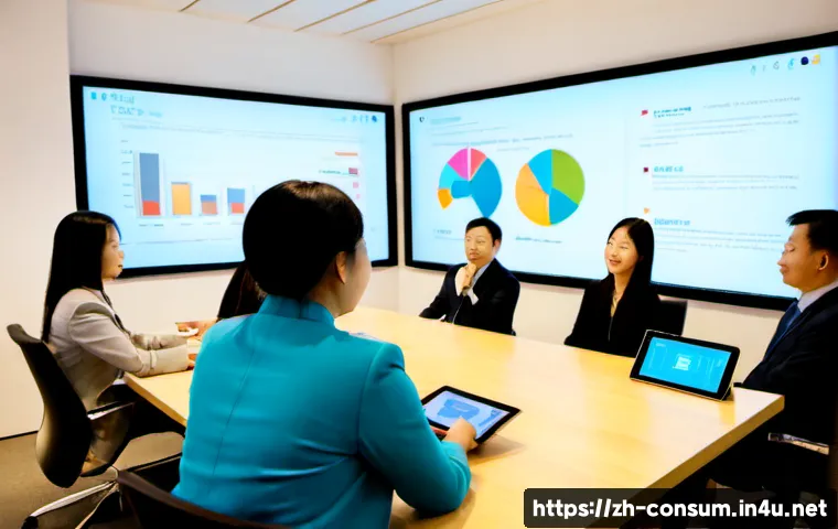 소비자중심 경영 사례 연구와 주요 성공 요인 분석과 탐구 - Photorealistic customer-centric business case study scene, diverse team of managers and customer ser...